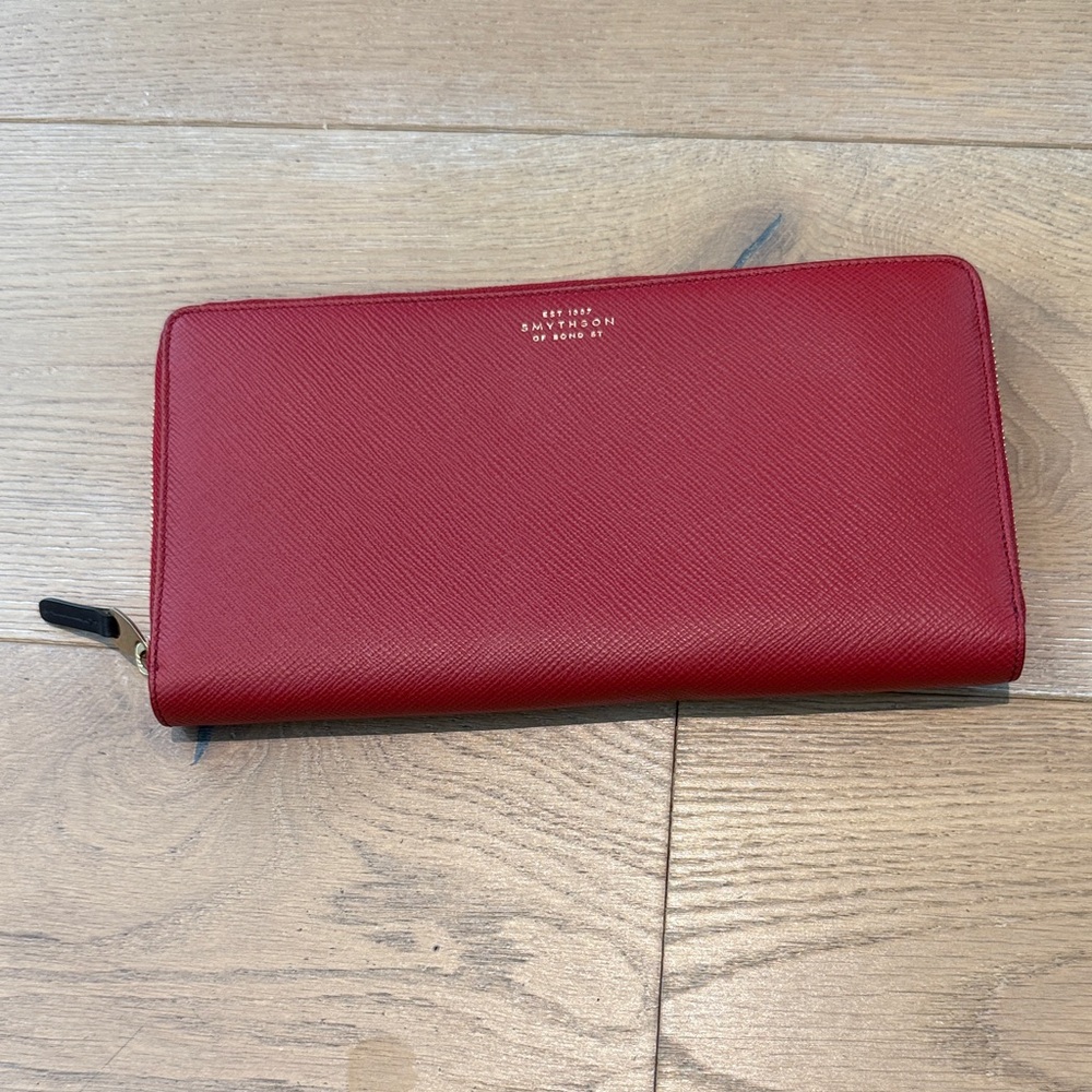 Large Smythson Red Leather Travel Wallet